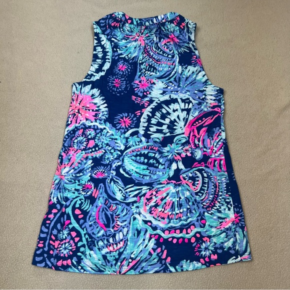 Lilly Pulitzer Tank Top Womens XXS Essie Smocked Neckline Cotton indigo Gypsea - Picture 7 of 7